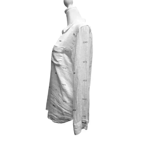 RAILS CHARLI SUNNIES GAUZ WHITE WITH SUNGLASSES BUTTON UP LONG SLEEVE TOP XS - Picture 5 of 12